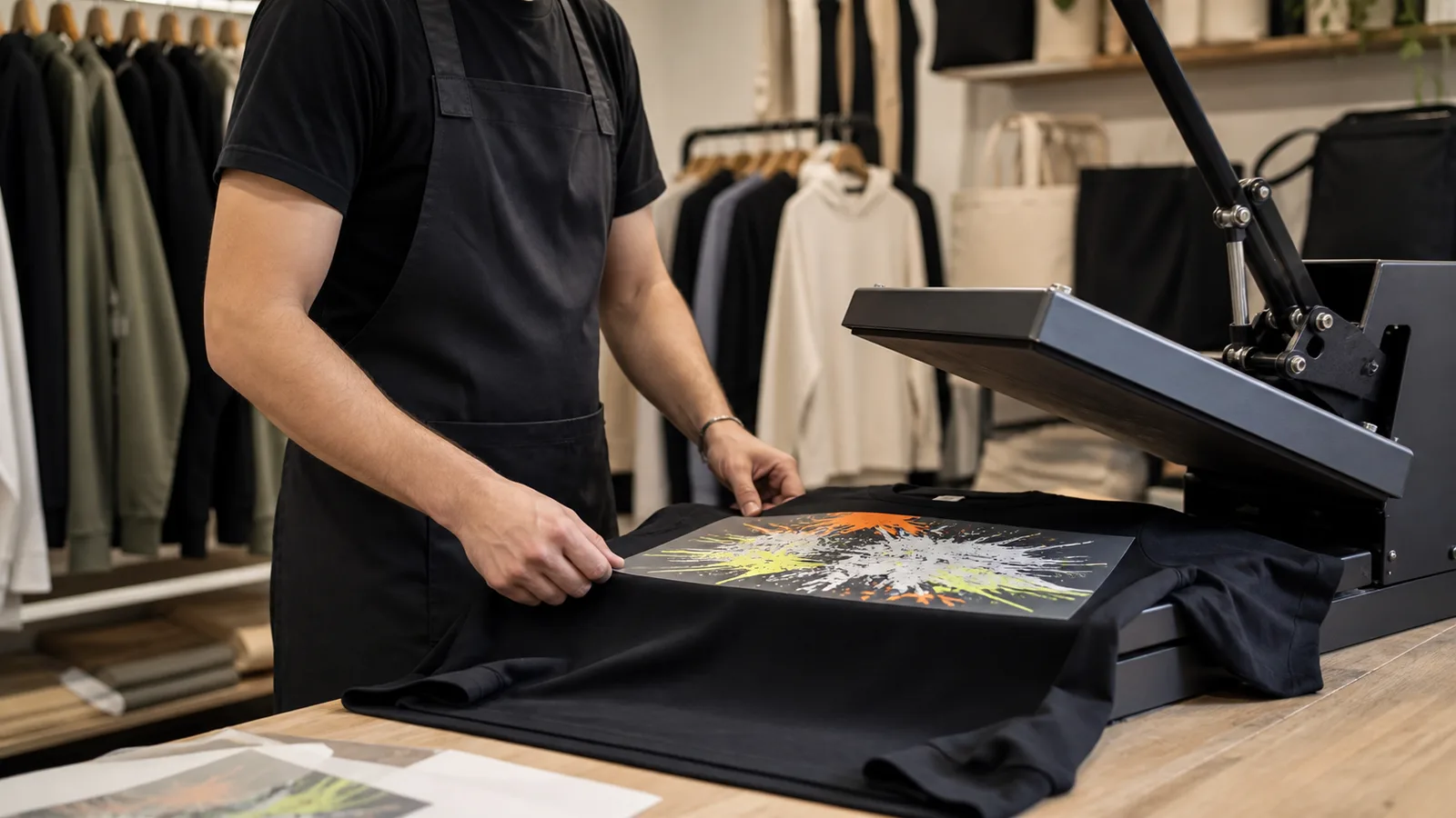 Pose d’un transfert DTF sur un textile avec une presse